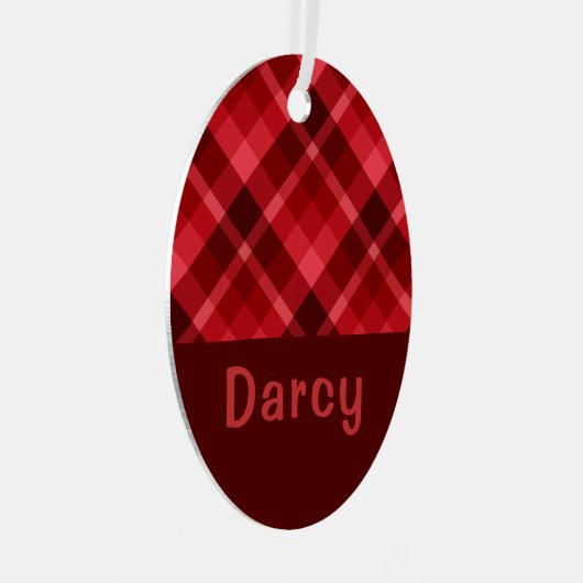 Ruby Red Kariert Monogram Oval Metal Ornament Aus Metall (Vorderseite Rechts)