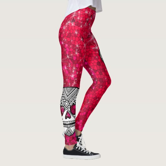 Ruby Red Kristall Glitzer Sequin Sugar Skulls Leggings (Rechts)