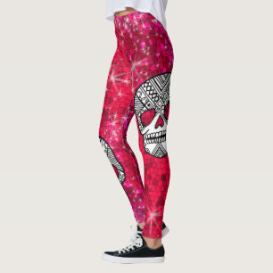 Ruby Red Kristall Glitzer Sequin Sugar Skulls Leggings