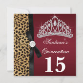 Ruby Red Leopard Quinceanera Einladungen (Vorderseite)