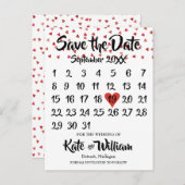 Ruby Red Liebe Herzkalender Save the Date Ankündigungspostkarte (Vorne/Hinten)
