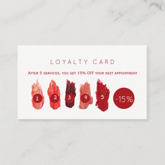 Ruby Red Lippenstift Swatte Schönheitssalon Loyali Treuekarte (Vorderseite)