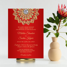 Ruby RED Mandala Gold Indian Wedding Einladungen