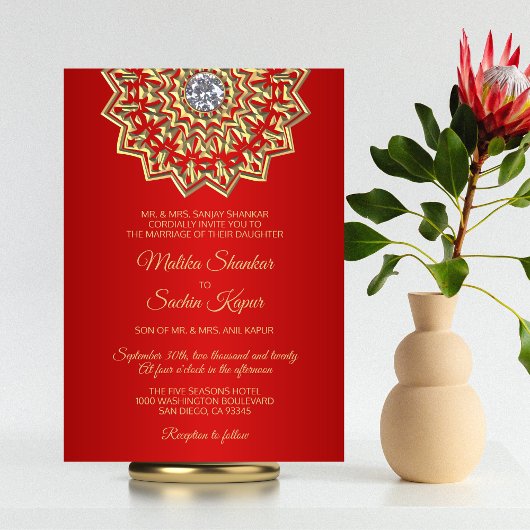 Ruby RED Mandala Gold Indian Wedding Einladungen