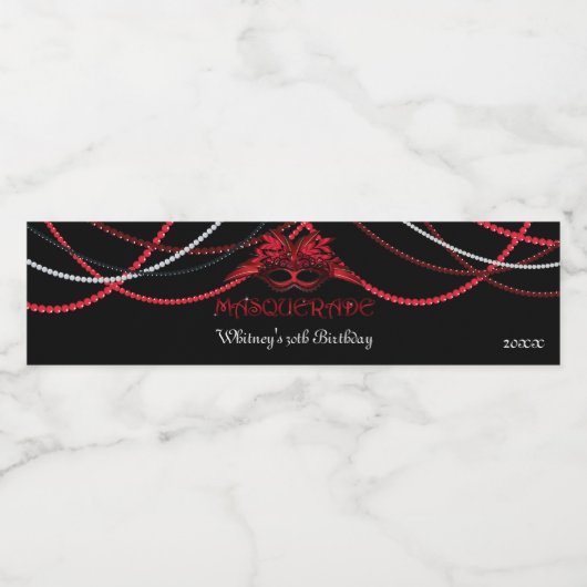Ruby Red, Masquerade Party Wasserflaschenetikett (Einzelnes Label)
