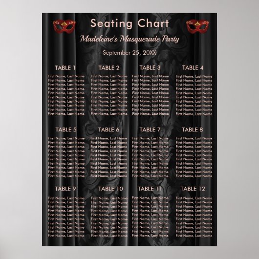 Ruby Red Masquerade Schwarz Damast 12 Tische Sitzo Poster (Vorne)