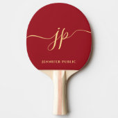 Ruby Red Modern Elegant Gold Name Initial Monogram Tischtennis Schläger (Vorderseite)