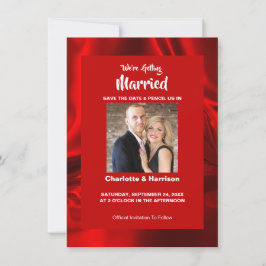 Ruby Red Modern Satin Glam Foto Wedding Save The Date