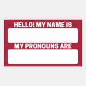 Ruby Red Name & Pronoun Labels Rechteckiger Aufkleber (Vorderseite)