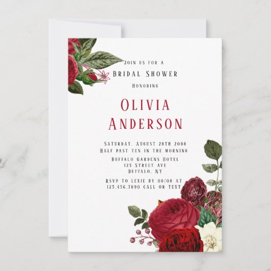Ruby Red Peonies Brautparty Einladung (Vorderseite)