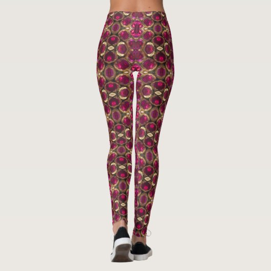 Ruby Red Pink Gold Gemstone Muster Eleganter Chic Leggings (Rückseite)
