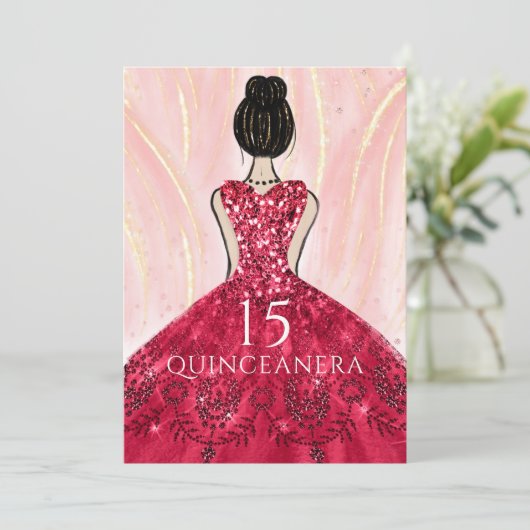 Ruby Red Princess Dress Quinceanera Party Einladung (Stehend Vorderseite)