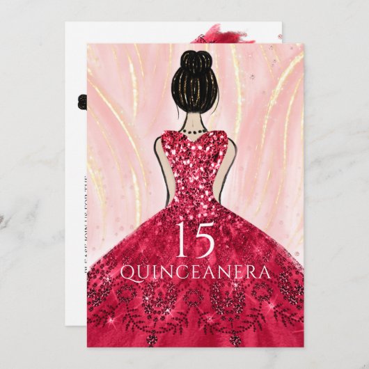 Ruby Red Princess Dress Quinceanera Party Einladung (Vorne/Hinten)