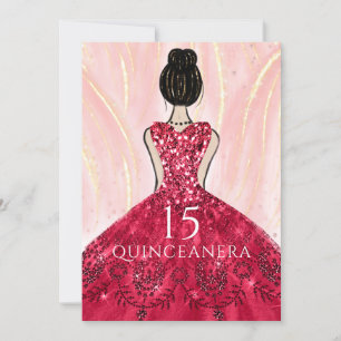Ruby Red Princess Dress Quinceanera Party Einladung