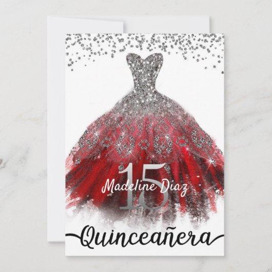Ruby Red Quinceñera Kleid Geburtstag Einladung (Vorderseite)