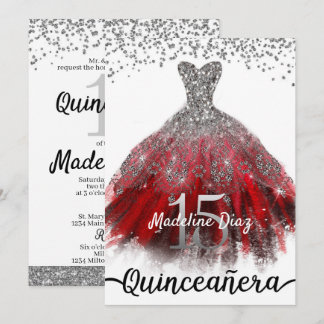 Ruby Red Quinceñera Kleid Geburtstag Einladung