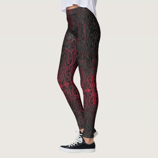 Ruby Red Romantic Weathered Gothic Crosses Pattern Leggings (Links)
