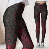 Ruby Red Romantic Weathered Gothic Crosses Pattern Leggings