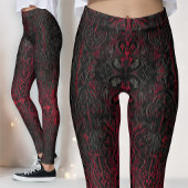 Ruby Red Romantic Weathered Gothic Crosses Pattern Leggings