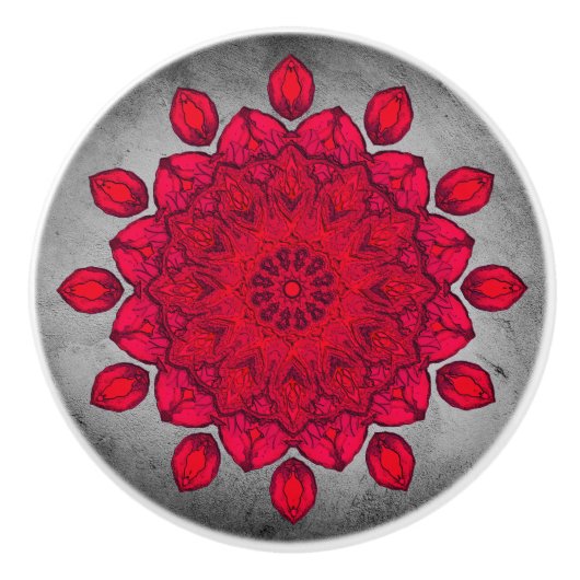 Ruby Red Rosette über Gray Stone Keramikknauf (Vorderseite)