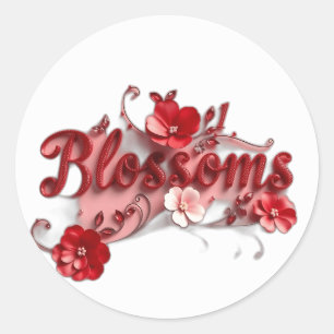 Ruby Red Script Blossoms Runder Aufkleber