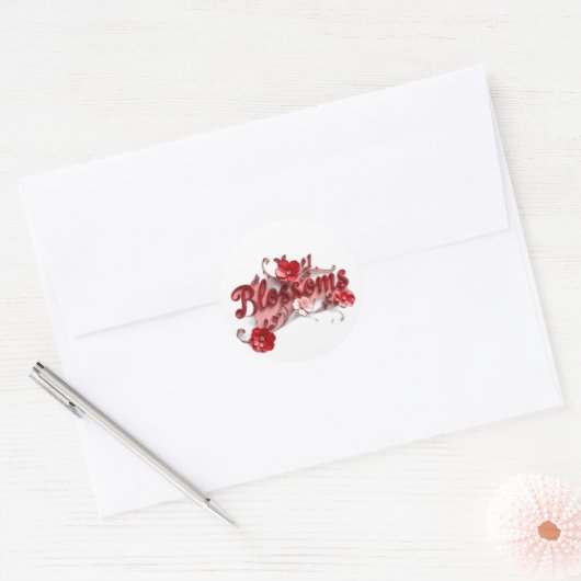 Ruby Red Script Blossoms Runder Aufkleber (Umschlag)