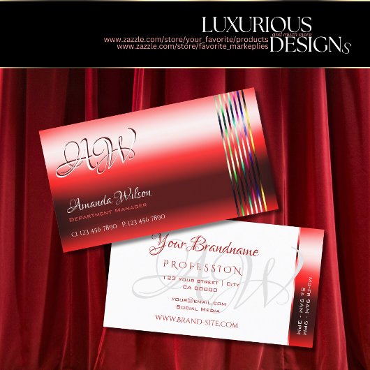 Ruby Red Shimmer Effects Monogram Opening Stunden Visitenkarte