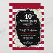 Ruby Red Silver Black 40th Anniversary Einladung (Vorne/Hinten)