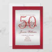 Ruby Red, Silver & Gems Geburtstag Einladung (Rückseite)