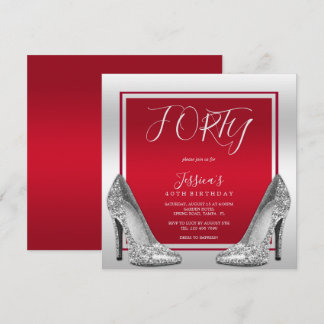Ruby Red & Silver Stilettos 40. Geburtstag Einladung