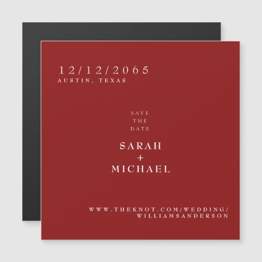 Ruby Red Simple Wedding Magnet Save the Date (Vorne/Hinten)