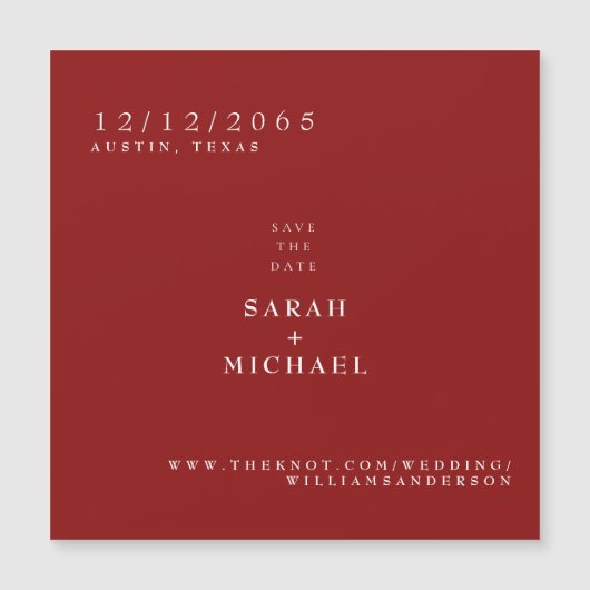 Ruby Red Simple Wedding Magnet Save the Date (Vorderseite)