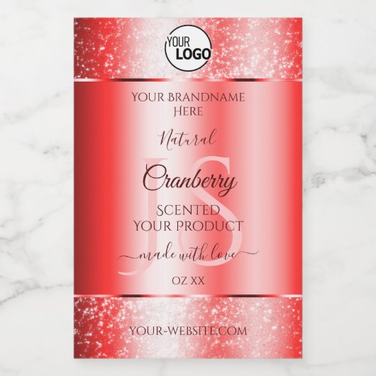 Ruby Red Soft Glitzer Product Labels Monogram Logo Lebensmitteletikett (Einzelnes Label)