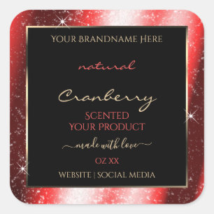Ruby Red Sparkle Glitzer Frame Produktetikett Quadratischer Aufkleber
