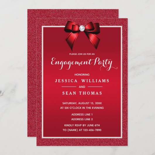 Ruby Red & Stylish Gem Verlobung Einladung (Vorne/Hinten)