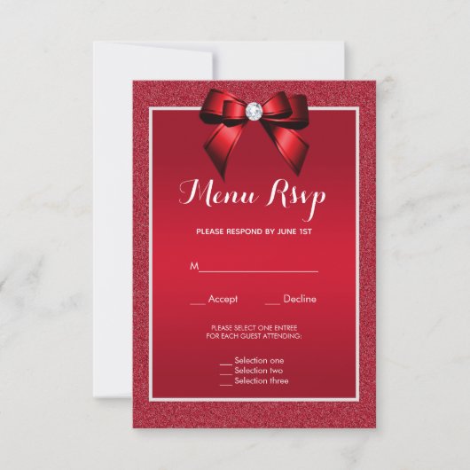 Ruby Red & Stylish Gem Wedding Menu UAWG RSVP Karte (Vorderseite)