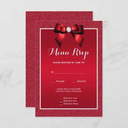 Ruby Red & Stylish Gem Wedding Menu UAWG RSVP Karte (Vorne/Hinten)