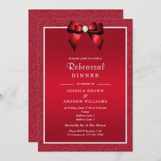Ruby Red & Stylish Gem Wedding Probe Dinner Einladung (Vorne/Hinten)