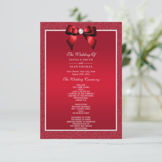 Ruby Red & Stylish Gem Wedding Program (Stehend Vorderseite)