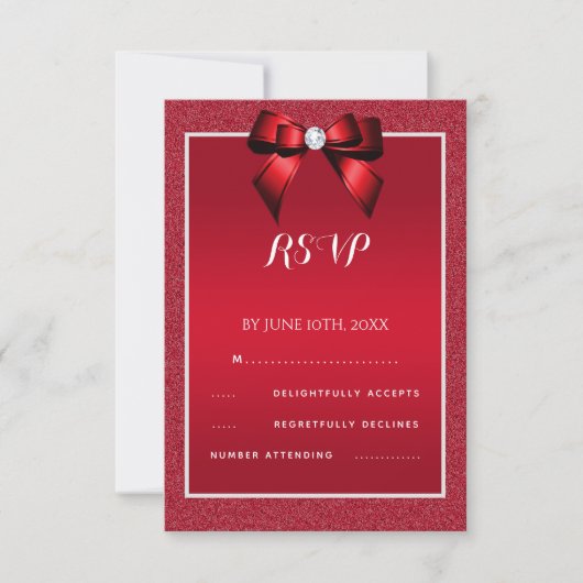 Ruby Red & Stylish Gem Wedding RSVP Karte (Vorderseite)