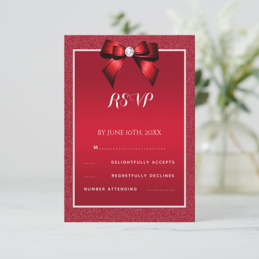 Ruby Red & Stylish Gem Wedding RSVP Karte (Stehend Vorderseite)