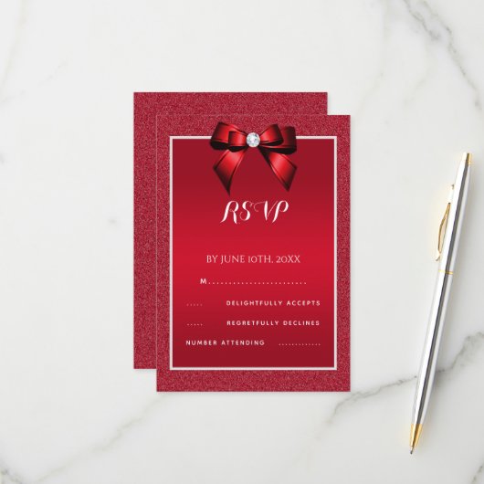 Ruby Red & Stylish Gem Wedding RSVP Karte (Vorderseite/Rückseite Beispiel)