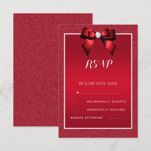 Ruby Red & Stylish Gem Wedding RSVP Karte (Vorne/Hinten)