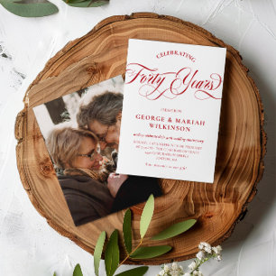 Ruby Red Swirly Schriftzug 40. Hochzeitstag Einladung