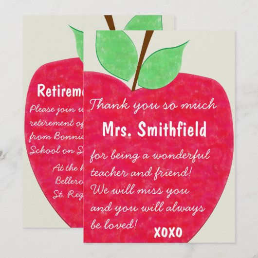 Ruby Red Teacher's Apple Retirement Einladung (Vorne/Hinten)
