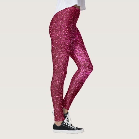 Ruby Red und Black Glitzer Hot Pink Glitzern Yoga Leggings (Rechts)