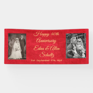Ruby Red und Gold Happy 40th Anniversary Banner