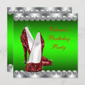 Ruby Red und Green Christmas Birthday Party Einladung (Vorne/Hinten)