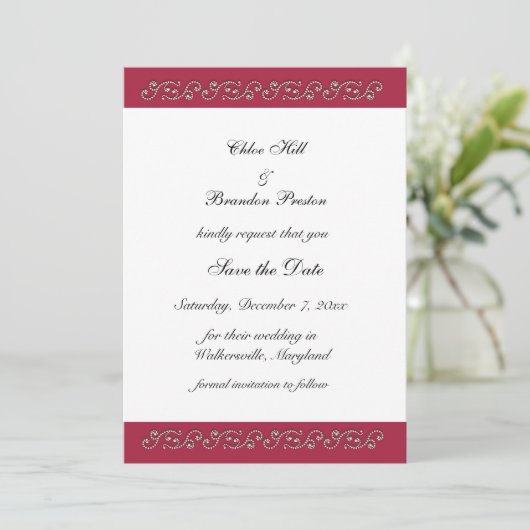 Ruby Red und Pearls Save the Date (Stehend Vorderseite)