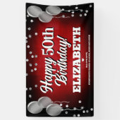 Ruby Red und Silver Happy Birthday Banner (Vertikal)